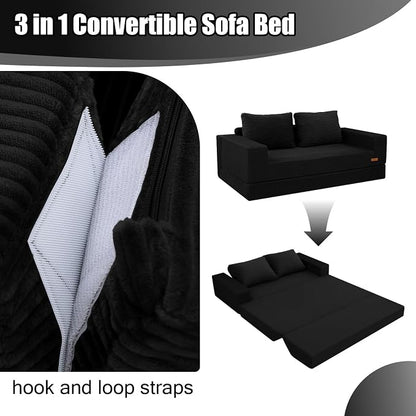 COMAX Futon Sofa Bed, Convertible Sofa Bed, Folding Boneless Couches | Boneless Couch for living room, 4‑in‑1 Fold Out Small Foldable Loveseat Floor Sleeper Mattress Lounge Space‑Saving