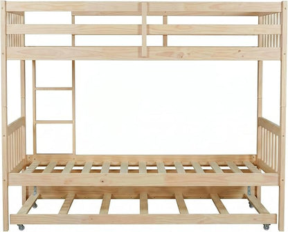 Harper & Bright Designs Convertible Wood Twin-Over-Twin Bunk Bed with Trundle and Ladder - Can Be Divided Into Two Platform Beds, White Oak