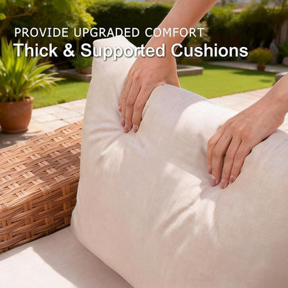 SUNSITT 8-Piece Patio Furniture Set, Outdoor Wicker Modular Sectional Sofa with 7.7-inch Wide Armrests & Thick Comfy Cushions, Glass Top Coffee Table, Rattan Conversation Set, Natural Color