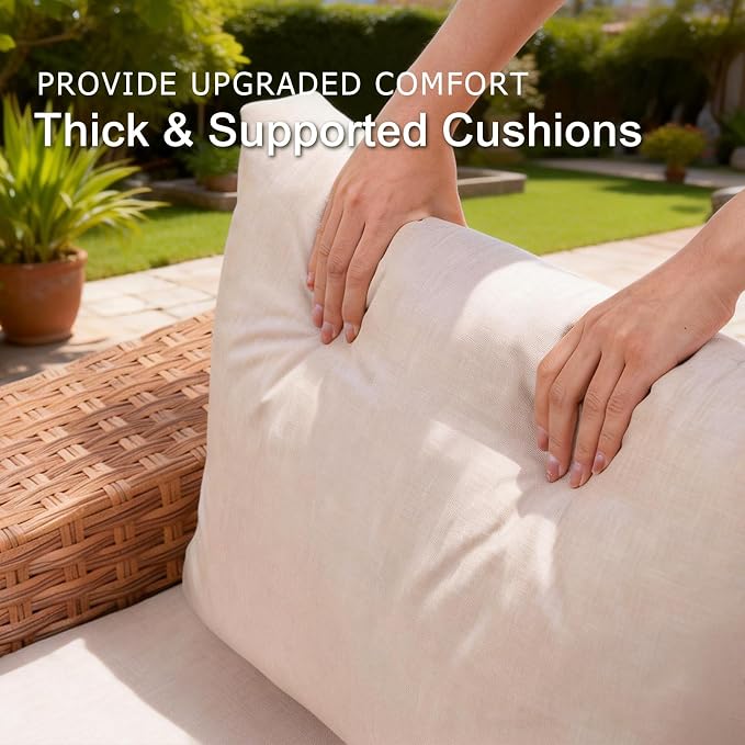 SUNSITT 6-Piece Patio Furniture Set, Outdoor Wicker Modular Sectional Sofa with 7.7-inch Wide Armrests & Thick Comfy Cushions, Glass Top Coffee Table, Rattan Conversation Set, Natural Color