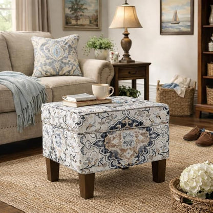 HomePop 22" Modern Rectangular Storage Ottoman - Antiqued Ebony Cream