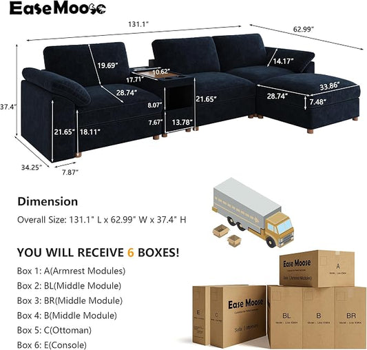 EASE MOOSE L Shape Sectional Sofa, Oversized Deep Seat Modular Sofa