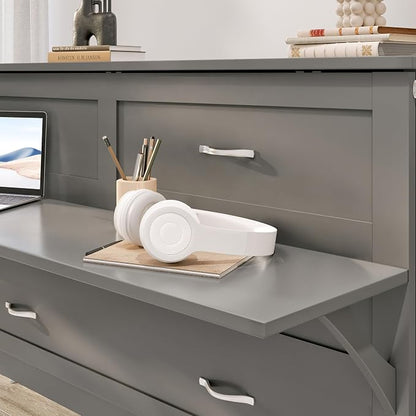 AFI, Northampton Full Size Murphy Bed Desk with Memory Foam 6" Mattress and Built-in USB Charger, Grey