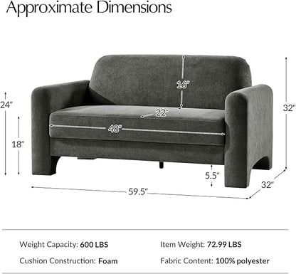 HULALA HOME 60" Modern Curved Loveseat Sofa, Comfy Chenille Couch Small Love Seat with Wrapped Armrests, 2 Seater Sofa for Living Room, Easy Assembly, Grey