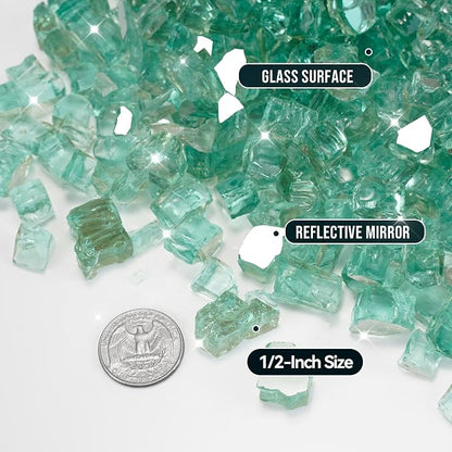 Skyflame 10-Pound Fire Glass for Fireplace Fire Pit and Landscaping, 1/2-Inch Light Green Reflective