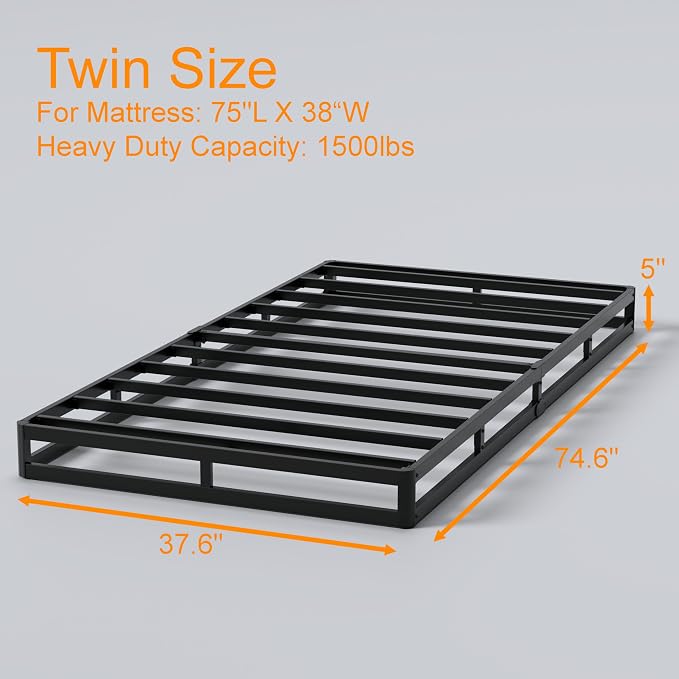 DORITRON 5 Inch Box Spring Twin Size, 1500lbs Heavy Duty Twin Bed Box Spring Bed Base Metal Mattress Foundation, Easy Assembly, Noise Free
