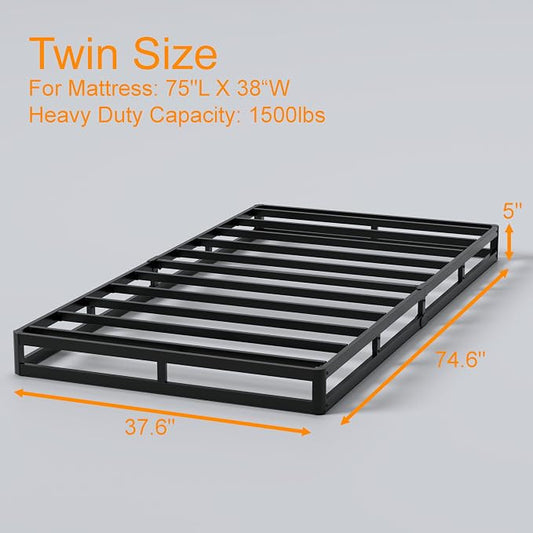 DORITRON 5 Inch Box Spring Twin Size, 1500lbs Heavy Duty Twin Bed Box Spring Bed Base Metal Mattress Foundation, Easy Assembly, Noise Free