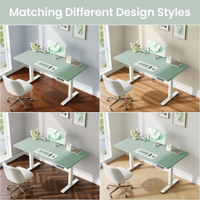 Veken 55 Inch Large Electric Standing Desk, 4 Memory Heights Adjustable,Sit to Stand Up, Work Home Office Computer Table for Study, Walking Pad, Writing, and Games, Wooden Desktop Desks, Green