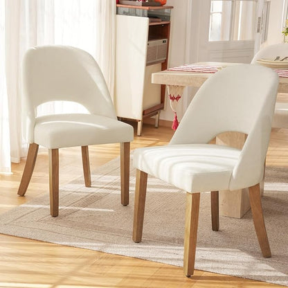 Wooden Dining Chairs Set of 2, Upholstered Modern Chenille Dining Room Chair Kitchen Chairs, Comfy Farmhouse Dinner Chair for Kitchen Dining Room, Beige