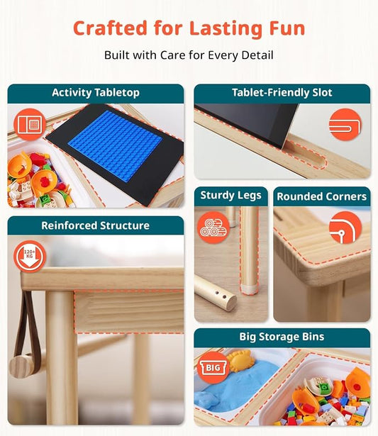 JOIN&JOY Sensory Tables for Toddler, Multi-Activity Table with Storage Bins, Double-Sided Lids, Indoor/Outdoor Kids Play Sand and Water Table, Birthday Gifts for Boys and Girls