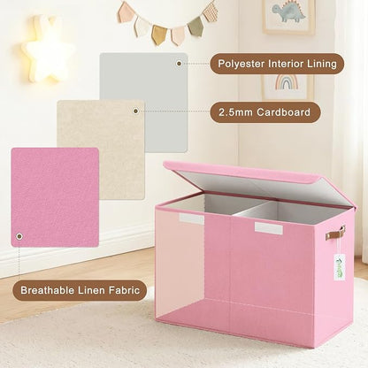 Bagnizer Large Toy Storage Box with Lids, Collapsible Sturdy Baby Storage Organizer Chest Bin Basket for Kids, Boys, Girls, Playroom, Nursery, Bedroom, Closet 25"x13"x16" (Pink)