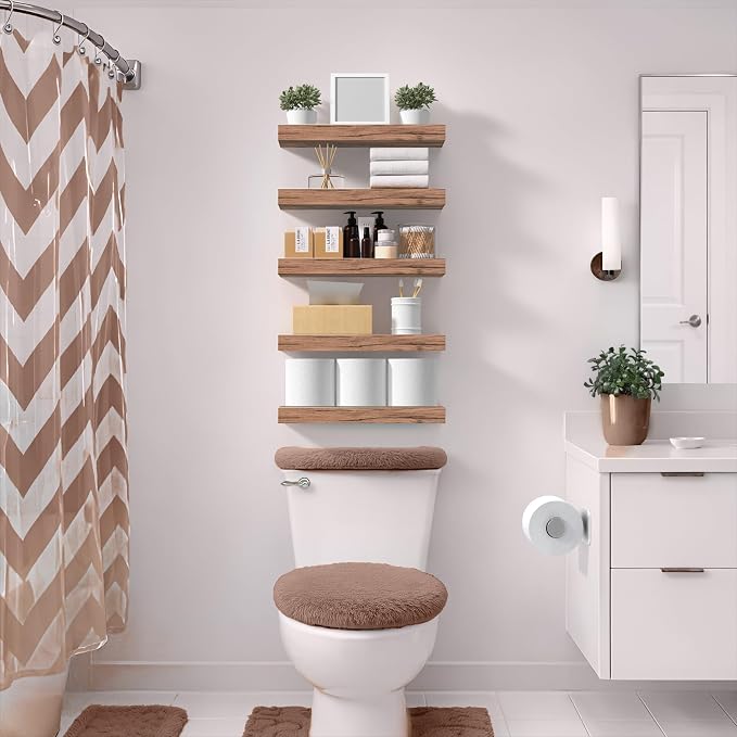 Sorbus Floating Shelves for Wall – 16 Inch Floating Shelf for Kitchen, Bedroom, Living Room, Bathroom, Home & Wall Decor - Mounted Bathroom Shelves with Invisible Brackets (Mahogany, 3 Pack)