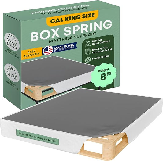 Greaton, 8” California King Box Spring Only for California King Size Bed – Amish-Made in The USA – Solid Wood Mattress Foundation with Stable & Quiet Support – Flat-Packed & Easy Assembly