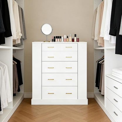 Closet Island with Glass Top, LED Lights and Jewelry Display, Bedroom Island with Open Shelves, Drawers Dresser & Walk-in Closet Island for Bedroom, Cloakroom, White 2
