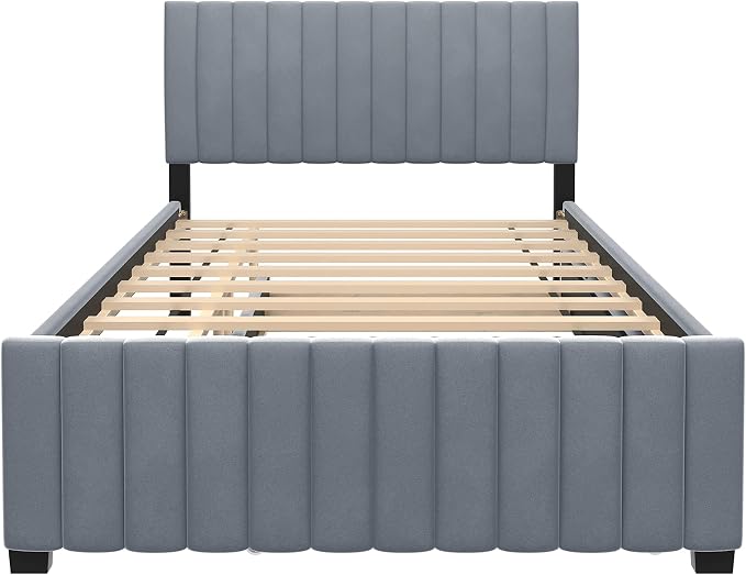 Bellemave Full Bed Frame with Trundle Bed,Velvet Upholstered Platform Bed Frame,Full Size Trundle Bed with Headboard for Kids Teens Adults(Gray)