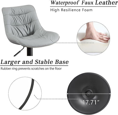 Kidol & Shellder Adjustable Bar Stools Set of 2, Faux Leather Counter Height BarStools with Back, Modern Mid Century Upholstered Bar stools for Kitchen Island Gray