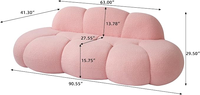 JACH 3 Seater Cloud Sofa for Living Room, Modern Sherpa Upholstered Couch, Minimalist Leisure Sofa, Comfy Cloud Couch for Apartment, Small Space, No Assembly Required (Pink)