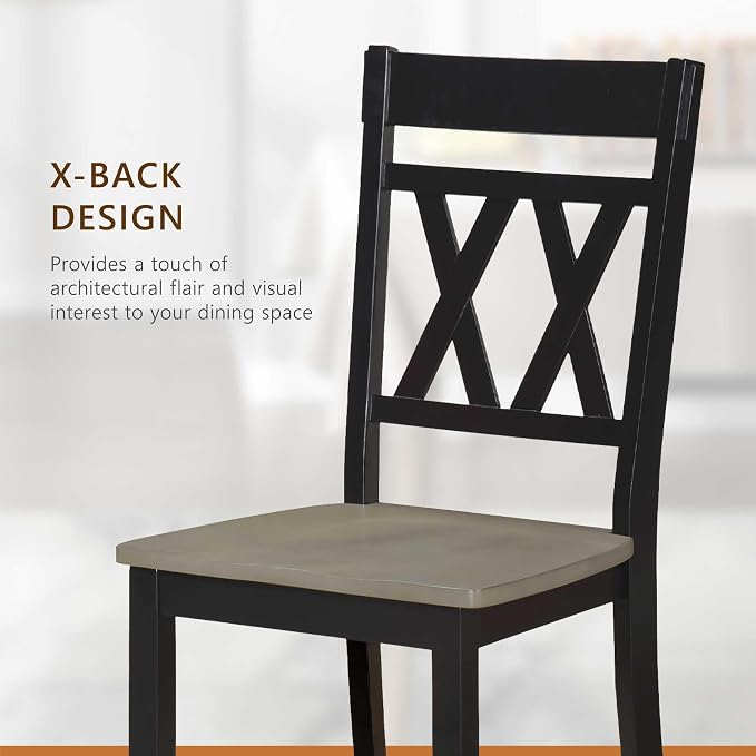 Lexicon Farmhouse Wood Dining Chair, Set of 2, Double Cross Back, Rustic Armless Chairs, Kitchen and Dining Room Furniture, Two-Tone Finish (Greywash and Antique Black)