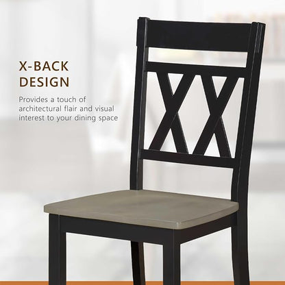 Lexicon Farmhouse Wood Dining Chair, Set of 2, Double Cross Back, Rustic Armless Chairs, Kitchen and Dining Room Furniture, Two-Tone Finish (Greywash and Antique Black)