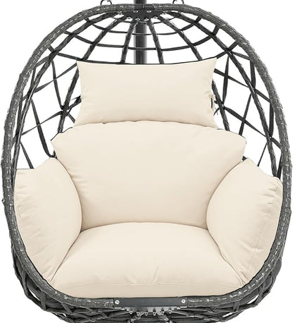 Egg Chair Cushion Replacement, Waterproof Thicken Hanging Egg Swing Chair Cushion for Outdoor Furniture, Wicker Rattan Hammock Basket Cushion with Headrest Pillow 47x31.5x4.7 inch(Cream)