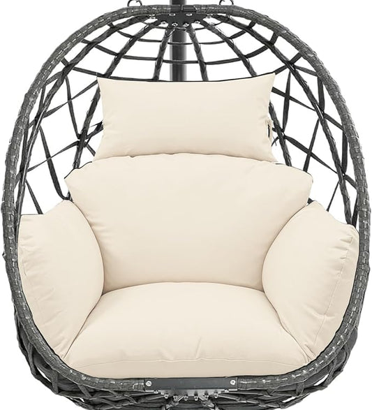 Egg Chair Cushion Replacement, Waterproof Thicken Hanging Egg Swing Chair Cushion for Outdoor Furniture, Wicker Rattan Hammock Basket Cushion with Headrest Pillow 47x31.5x4.7 inch(Cream)