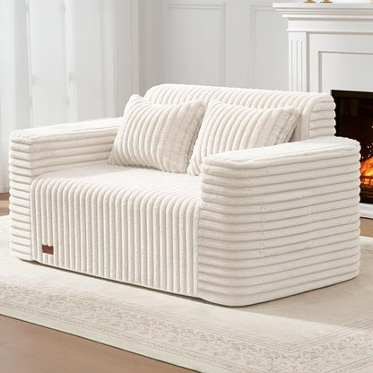ZurNesfure Sofa Couch Cloud Loveseat, Memory Foam Couch with Pillow No Assembly Need, Modern Couch with deep seat and Washable Cover Boneless Sofas for Living Room Bedroom Apartment (White,Loveseat)