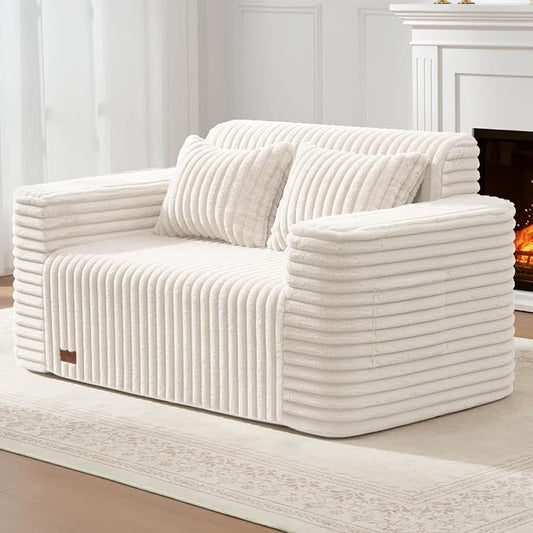 ZurNesfure Sofa Couch Cloud Loveseat, Memory Foam Couch with Pillow No Assembly Need, Modern Couch with deep seat and Washable Cover Boneless Sofas for Living Room Bedroom Apartment (White,Loveseat)