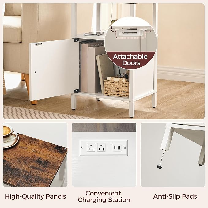 MAHANCRIS Farmhouse Nightstand with Charging Station, Barn Door End Table with USB Ports and Storage Cabinet, Bedside Table for Bedroom, Small Space, White and Rustic Brown ETRW96E01