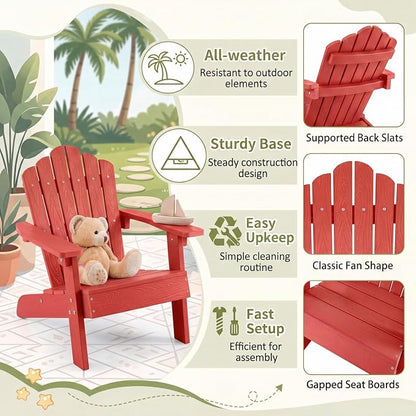 Giantex Kids Adirondack Chair, All-Weather HIPS Children's Outdoor Chair with Tilted High Backrest, Toddler Beach Chair for Garden Patio Backyard, Kids Lawn Chairs for Age 3-7 (1,Red)