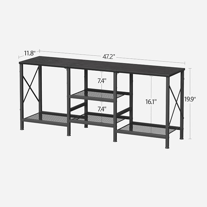 JARHETUN TV Stand for 55 Inch TV, Entertainment Center with 3-Tier Open Shelves, TV Console Table for Living Room, Bedroom, Black