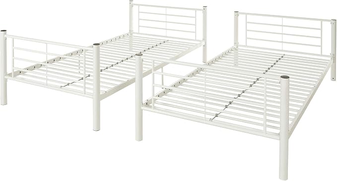 Walker Edison Elodie Urban Industrial Twin Over Twin Metal Bunk Bed, Twin Over Twin, White