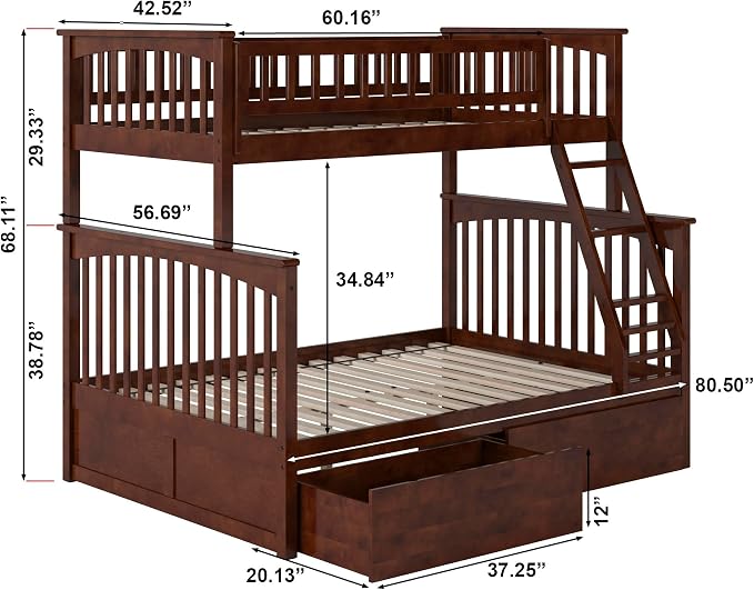 AFI, Columbia Twin Over Full Ladder Bunk Bed with Storage Drawers, Walnut