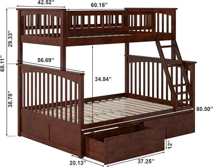 AFI, Columbia Twin Over Full Ladder Bunk Bed with Storage Drawers, Walnut