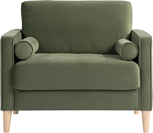 Studio Living® Lexington 39.4" Arm Chair, Mid-Century Modern, Pocket Coil Comfort, Easy Assembly, Velvet Fabric, Olive Green