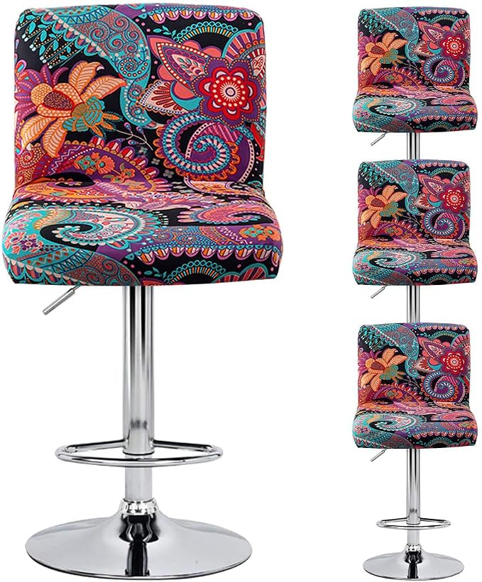 Levoberg Bar Stools Cover Set of 4 Printed Armless Swivel Barstools Slipcovers with Backs Stretch Square Counter Height Bar Stools Covers Mid Low Back Chair Cover for Kitchen Dining Room Bar #6