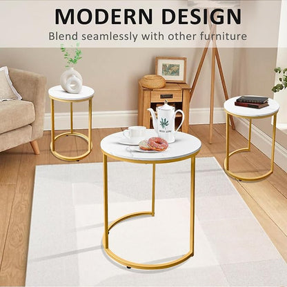 AT-VALY Nesting Tables Coffee Table Set of 3,Round Side Table Small Accent Table for Living Room,Bedroom Apartment (Gold)
