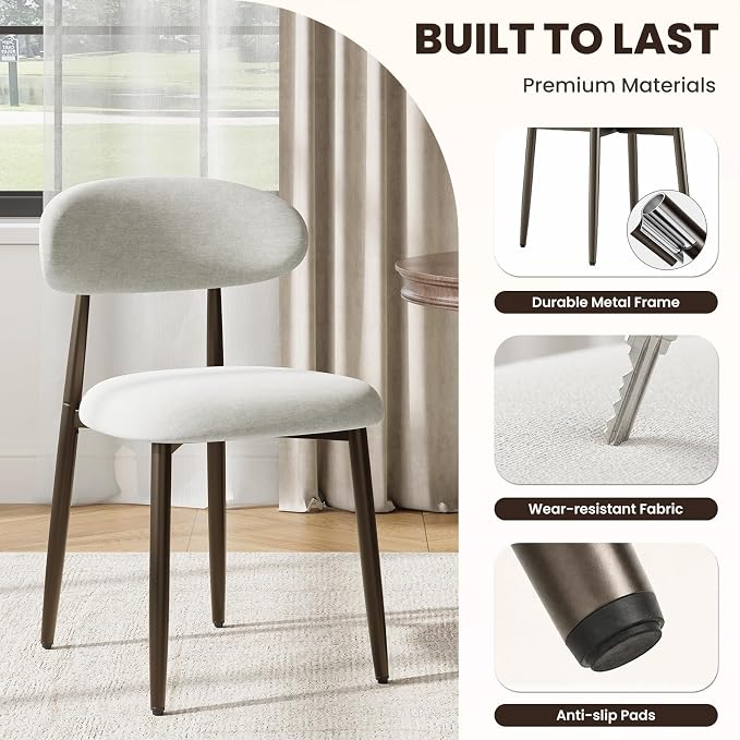 MALOL Dining Chairs Set of 6, Upholstered Kitchen & Dining Room Chairs with Curved Back and Bronze Metal Legs, Comfortable Modern Dining Side Chairs for Dining Room, Kitchen, Beige