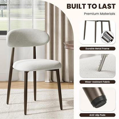 MALOL Dining Chairs Set of 2, Upholstered Kitchen & Dining Room Chairs with Curved Back and Bronze Metal Legs, Comfortable Modern Dining Side Chairs for Dining Room, Kitchen, Beige