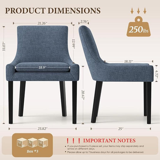 Modern Dining Room Chairs Set of 6 with Mid Back and Wood Legs, Upholstered Kitchen Chairs for Dining Room/Living Room, Blue