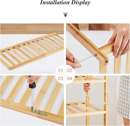 Shoe Rack Multi Tier Storage Organizer Wide Metal Shoe Shelf for Closet Entryway, Bamboo Stackable Multi-Layer Shelf Doorway Simple Folding Shoe Rack