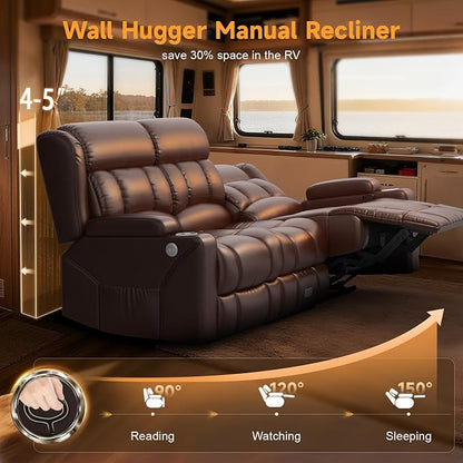 Loveseat Recliner Sofa with Flip Backrest Design, 3 Seat RV Recliner Sofa with USB Ports & Pockets, Wall Hugger Reclining Loveseat with Cup Holders & Drawer, RV Couch for Home Theater Seating