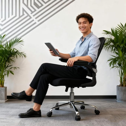 Logicfox Ergonomic Office Chair with Adaptive 2D Lumbar Support & Flip-Up Arms, Breathable Mesh Desk Chair for Back Pain Relief, Home Office Computer Chair with 400LBS Capacity
