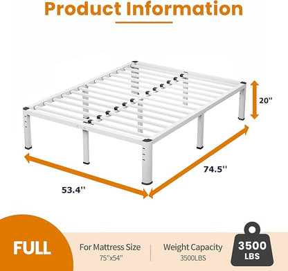 NKZ Full Platform Bed Frame, 20 Inch Metal Bed Frame with Storage Space, No Box Spring Needed, Easy Assembly, Noise Free, 3,500 lbs Heavy Duty Steel Slats Support