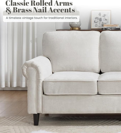Kingfun 3 Seater Couch with Chair, Mid Century Modern Sofa Set with Rolled Arms and Deep Seats, Fluffy Comfort for Living Room, Apartment, Easy Assembly, Beige