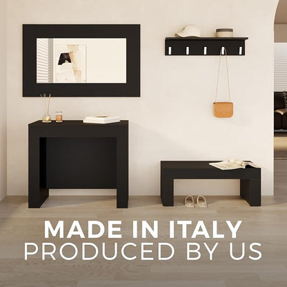 Mobili Fiver, Easy, Extendable Console Table with Extension Leaves Holder, 17.7(120.1) x35.4 in, Ashwood Black, Made in Italy