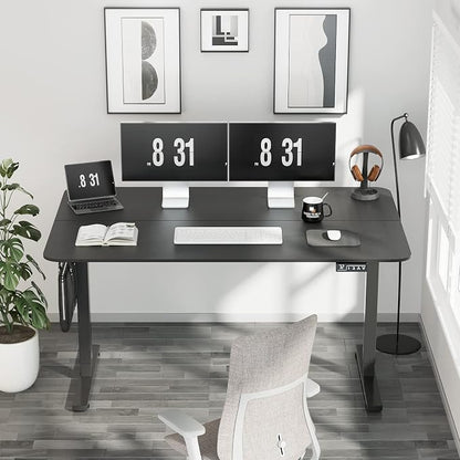 YESHOMY Height Adjustable Electric Standing Desk, 55 inch Computer Table, Home Office Workstation, Black Leg/Black Top