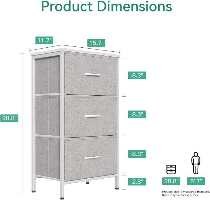 AODK Dresser for Bedroom Nightstand Small Chest of Drawers End Table for Living Room, Closet with 3 Storage Drawers Organizer Clothes, Light Grey
