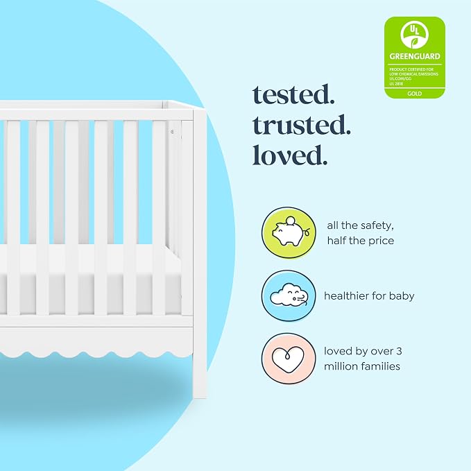 Davinci Sammy Scallop 4-in-1 Convertible Baby Crib, White | GREENGUARD Gold Certified, Converts to Toddler Bed & Daybed & Full-Size Bed, 4 Adjustable Mattress Heights - Easy to Assemble