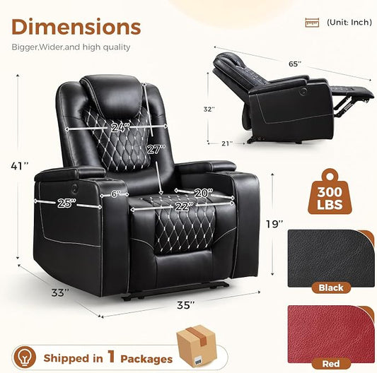 ANJ Power Recliner Chair Set of 4, Electric Soft Faux Leather Reclining Home Theater Seating - USB Ports, Cup Holders, Hidden Arm Storage Movie & Media Room Chairs (Black)