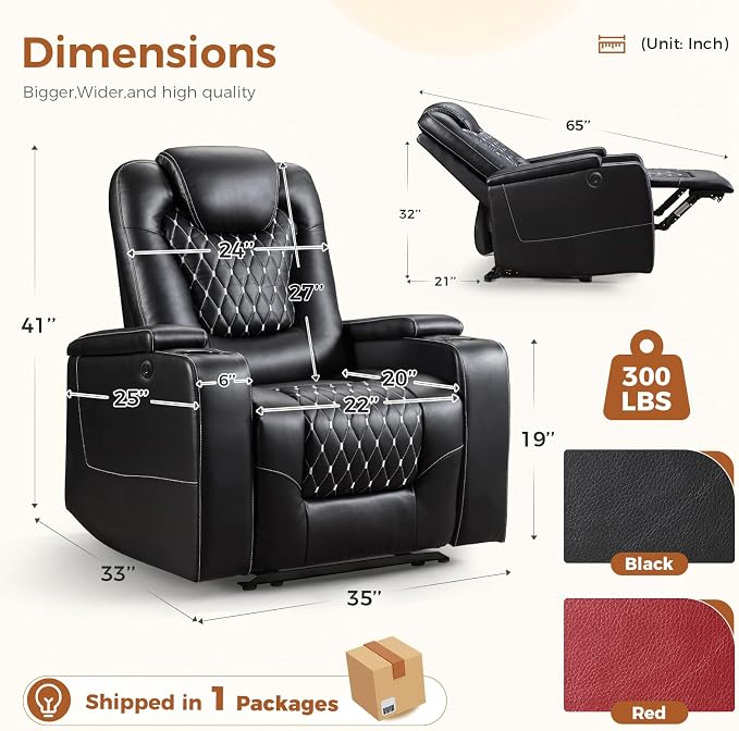 ANJ Power Recliner Chair Set of 8, Electric Soft Faux Leather Reclining Home Theater Seating - USB Ports, Cup Holders, Hidden Arm Storage Movie & Media Room Chairs (Black)